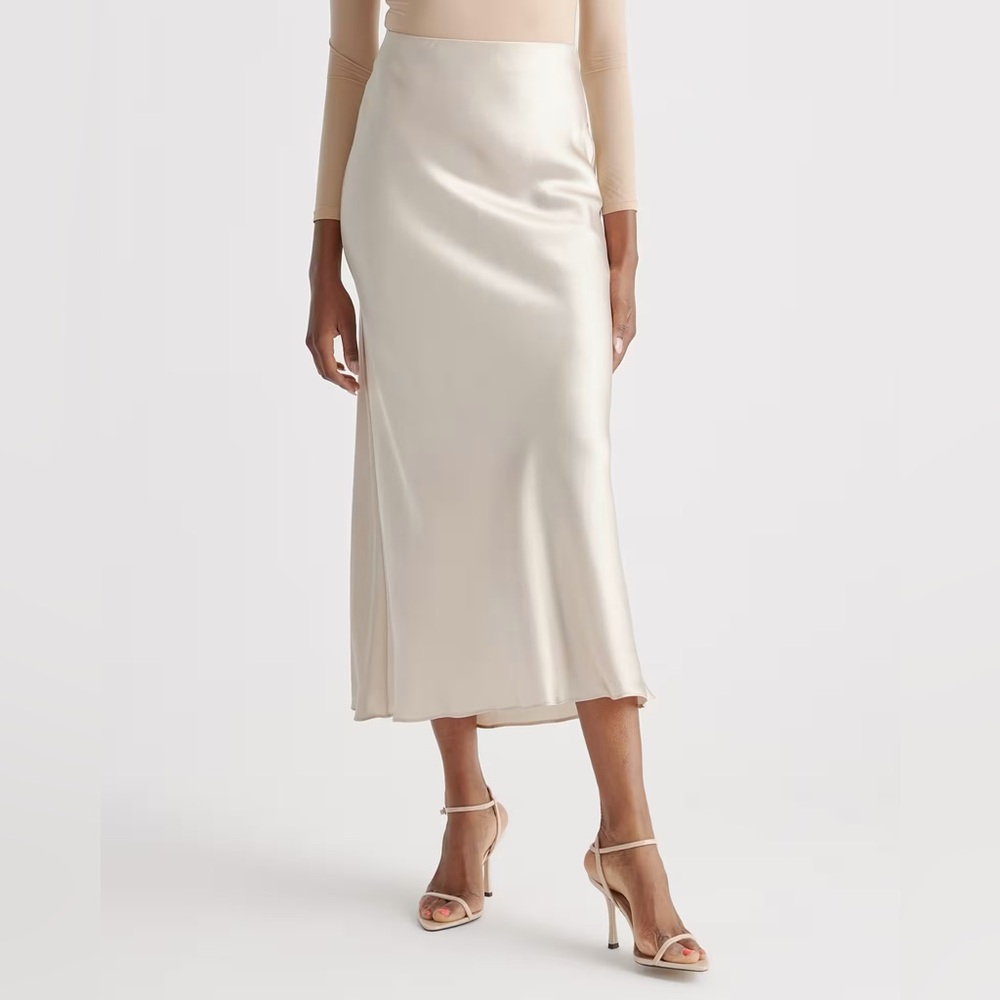 QUINCE NWOT Washable Silk Skirt in Champagne